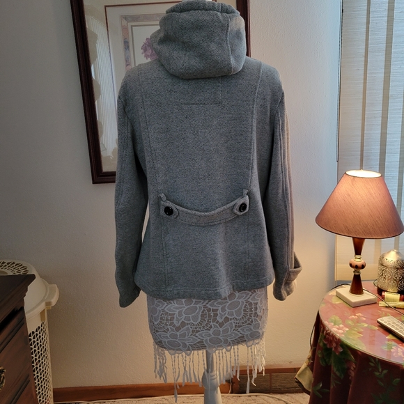 Sebby Twill Light Gray Double Breasted Hooded Peacoat - Size Large - Picture 6 of 8